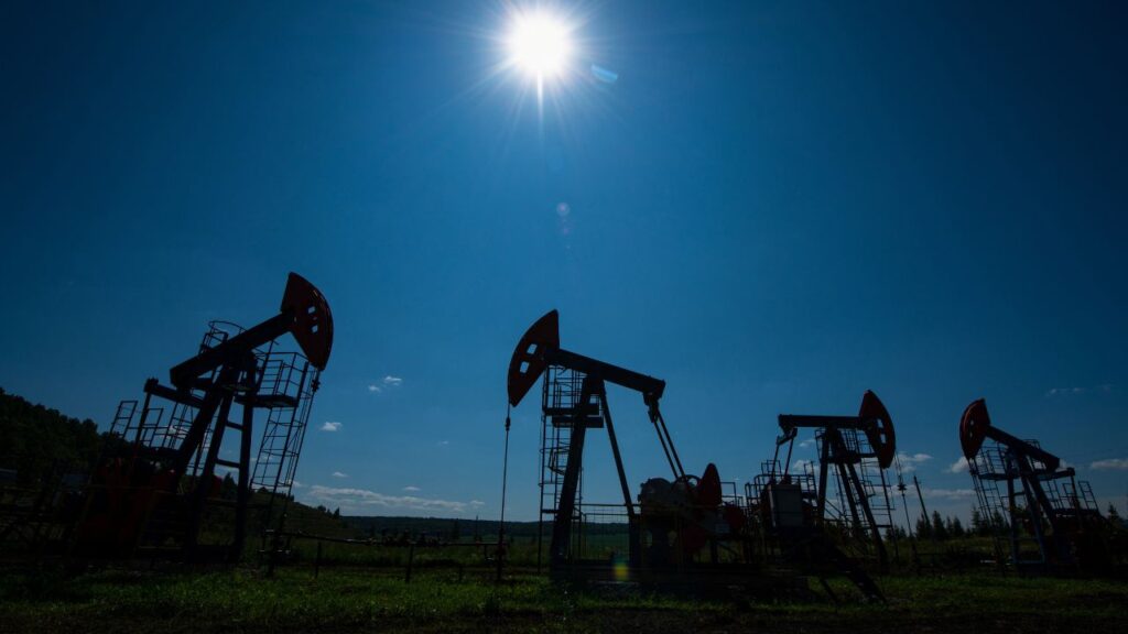 A view shows oil pump jacks outside Almetyevsk, in the Republic of Tatarstan, Russia July 14, 2025. (Reuters/Stringer)