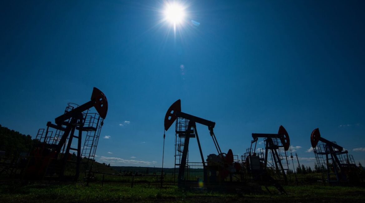A view shows oil pump jacks outside Almetyevsk, in the Republic of Tatarstan, Russia July 14, 2025. (Reuters/Stringer)