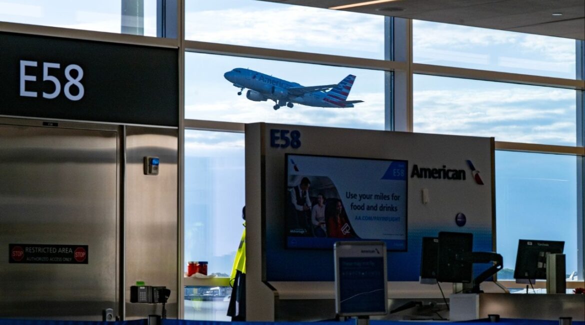An American Airlines flight takes off from Ronald Reagan Washington National Airport in Arlington, Va., April 8, 2025. Pilots and flight attendants at American Airlines have become so fed up with the company’s leadership that their frustrations have spilled into public view in recent days. (Kenny Holston/The New York Times)