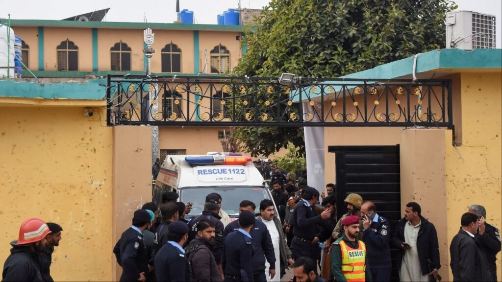 An ambulance evacuates casualties after a deadly explosion at a Shi'ite Muslim mosque in Islamabad, Pakistan, February 6, 2026. (Reuters/Waseem Khan)