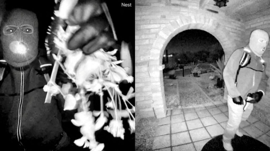 An image captured by a security camera shows what the Federal Bureau of Investigation (FBI) describes as an armed individual appearing to have tampered with the camera at Nancy Guthrie's front door the morning of her disappearance at her home in Tucson, Arizona, U.S., February 1, 2026. Pima County Sheriff's Department/Handout via REUTERS