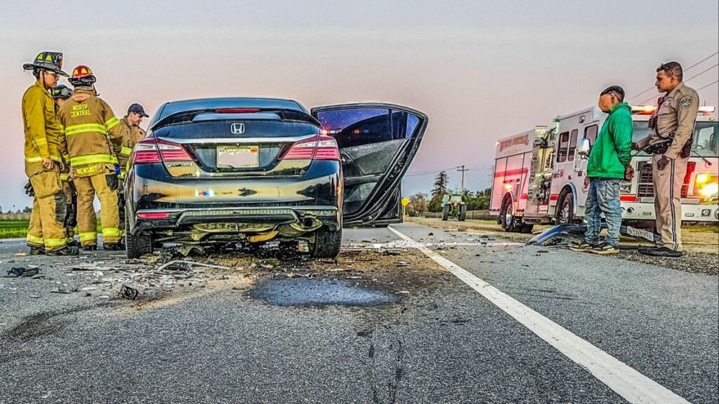 An intoxicated driver in Fresno was arrested after crashing into the rear of a John Deere tractor on Jensen Avenue, totaling the car but leaving everyone uninjured, CHP said. (CHP)