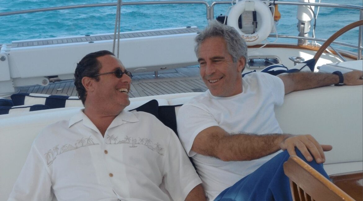 An undated photo provided by the U.S. Department of Justice shows Jeffrey Epstein, right, with the billionaire New York real estate mogul Andrew Farkas on a yacht. The Epstein files include nearly 2,000 emails between him and Farkas, as well as photos. (U.S. Department of Justice via The New York Times)