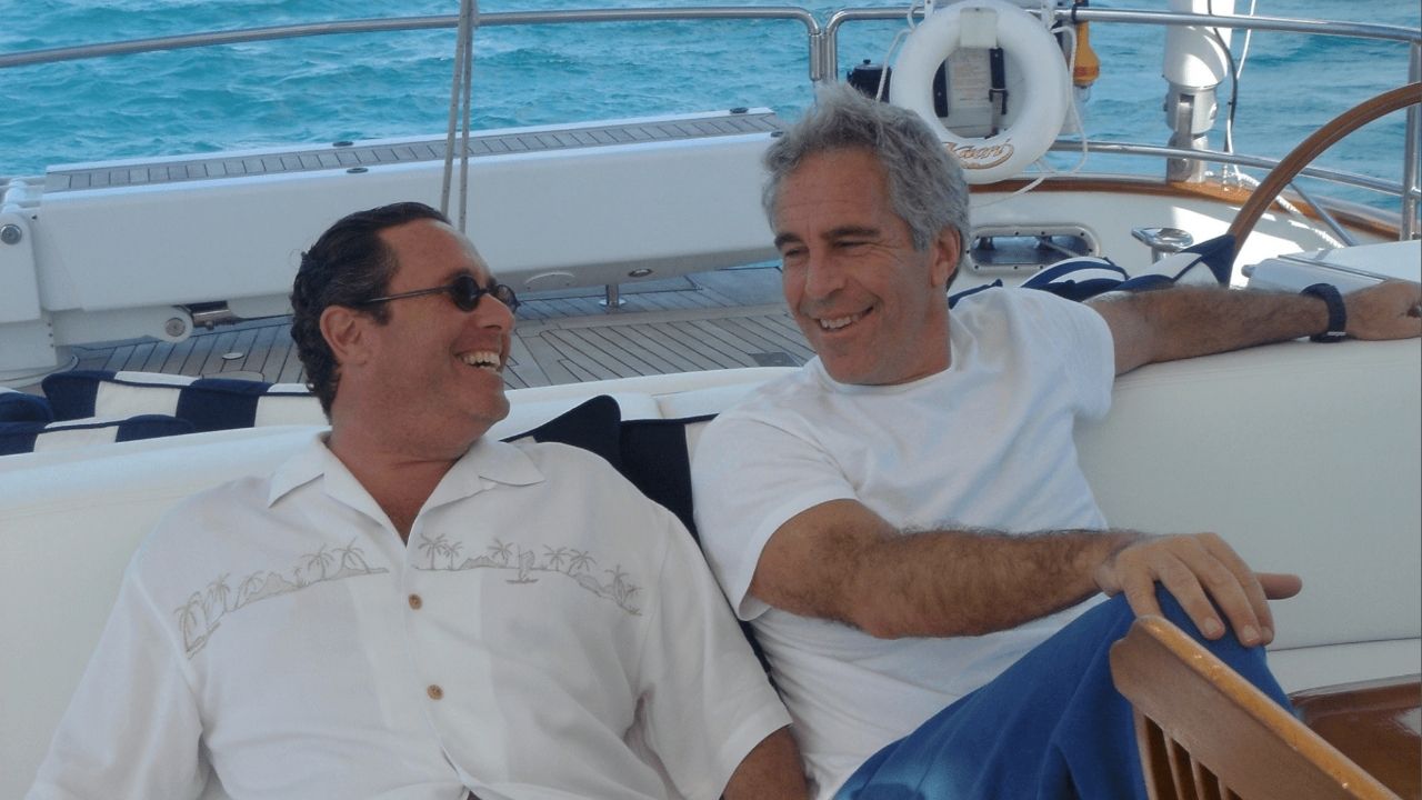 An undated photo provided by the U.S. Department of Justice shows Jeffrey Epstein, right, with the billionaire New York real estate mogul Andrew Farkas on a yacht. The Epstein files include nearly 2,000 emails between him and Farkas, as well as photos. (U.S. Department of Justice via The New York Times)