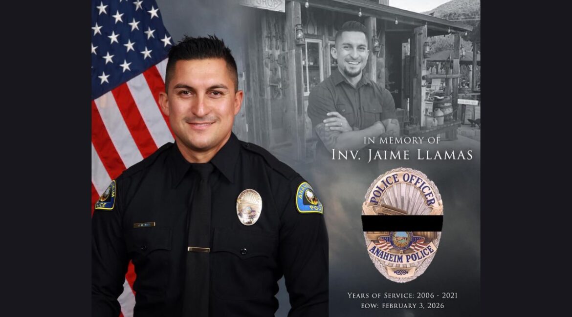 Anaheim Police Investigator Jaime Llamas, who served since 2006, died at home on Tuesday, Feb. 3, 2026, after a battle with brain cancer, and was honored by colleagues with a ceremonial escort and helicopter tribute. (Anaheim PD)