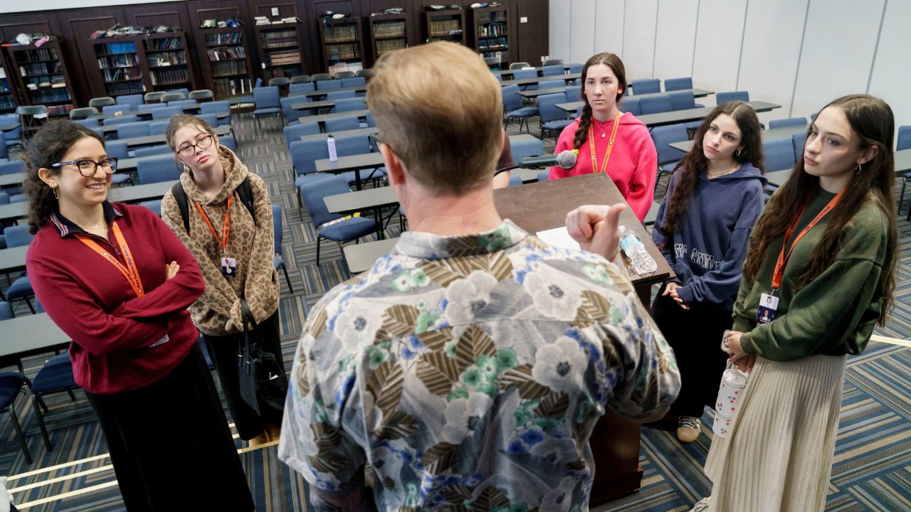 Arno Michaelis, a former neo-Nazi who now helps families affected by extremism, at a talk with high-schoolers in Boca Raon, Fla. on Feb. 4, 2026. Hate groups are increasingly using games and other online platforms to draw children to their causes. “It’s a big concern to me that the requirement has moved outside of social media through platforms that parents would think are more innocuous,” Michaelis said. (Josh Ritchie/ The New York Times)