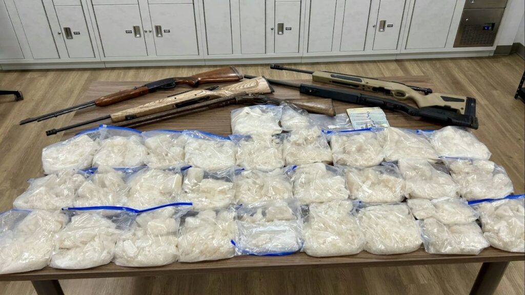 Authorities arrested Kevin Zavala-Rivera and seized drugs, firearms and chemicals after dismantling a large-scale methamphetamine conversion lab in a rural area west of Delano on Wednesday, Feb. 11, 2026. (Kern County SO)