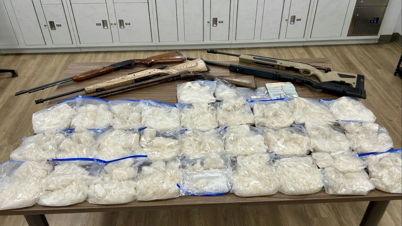 Authorities arrested Kevin Zavala-Rivera and seized drugs, firearms and chemicals after dismantling a large-scale methamphetamine conversion lab in a rural area west of Delano on Wednesday, Feb. 11, 2026. (Kern County SO)