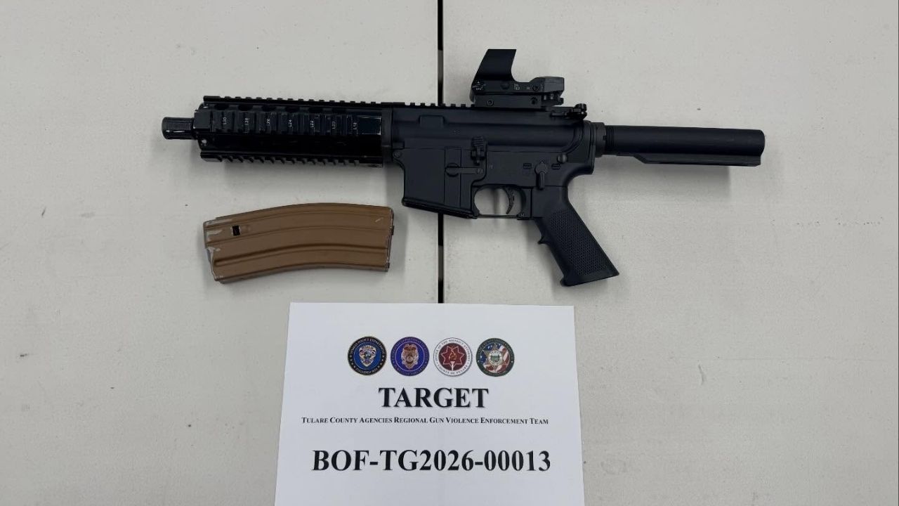 Authorities arrested a 15-year-old after officers recovered a privately manufactured “ghost” AR-15 during a Thursday, Feb. 5, 2026, search in the 500 block of South Shasta Avenue in Farmersville. (Visalia PD)