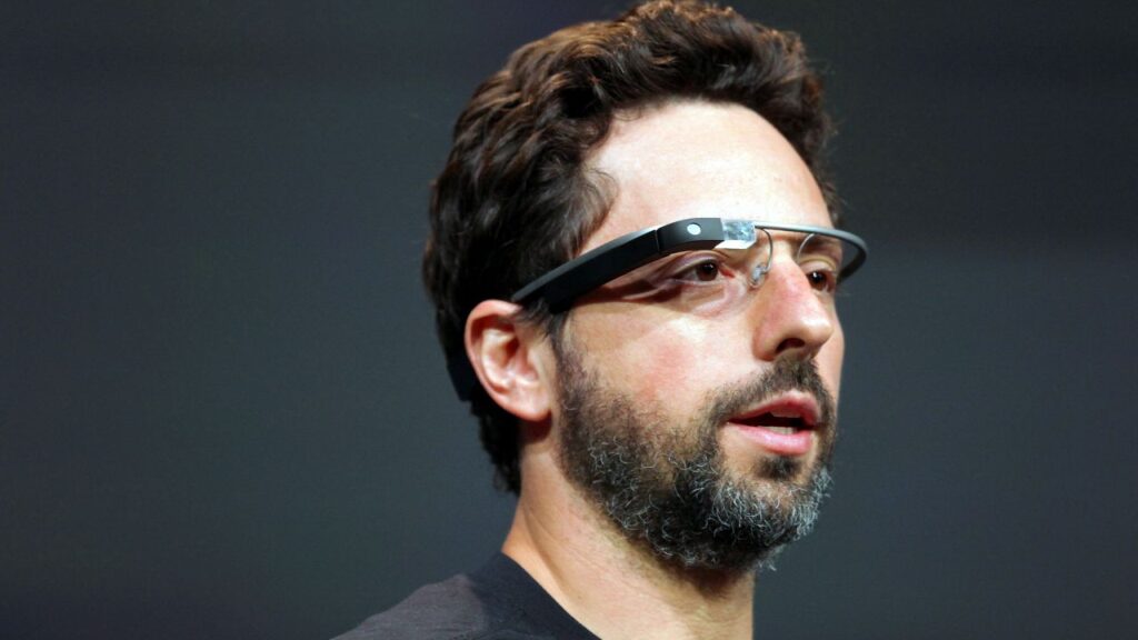 Image of Sergey Brin wearing a Google Glass.