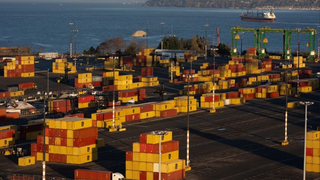 Containers at the Port of Seattle on Dec. 30, 2025. In a major setback for President Donald Trump’s economic agenda, the Supreme Court ruled on Feb. 20, 2026 that he could not invoke the International Emergency Economic Powers Act of 1977 to set tariffs on imports. (Ruth Fremson/The New York Times)