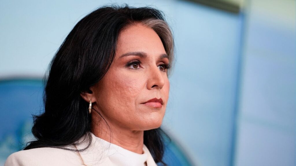 Director of National Intelligence (DNI) Tulsi Gabbard looks on during a press briefing, at the White House in Washington, D.C., U.S., July 23, 2025. (Reuters/Kent Nishimura)