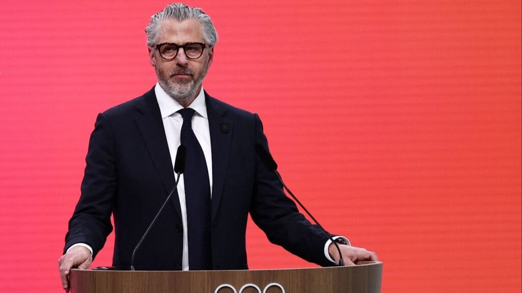 February 3, 2026 Casey Wasserman, chairman of the Los Angeles Organizing Committee for the 2028 Olympic and Paralympic Games during the 145th IOC Session (Reuters/Guglielmo Mangiapane)