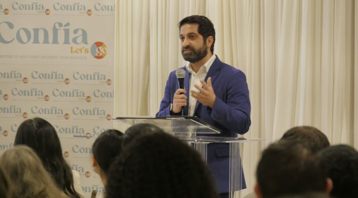 Fresno City Council President Mike Karbassi was one of six candidates for Fresno County Supervisor District 1 to speak at a Feb. 24, 2026 forum organized by the Fresno Area Hispanic Foundation. (GV Wire/Jahz Tello)