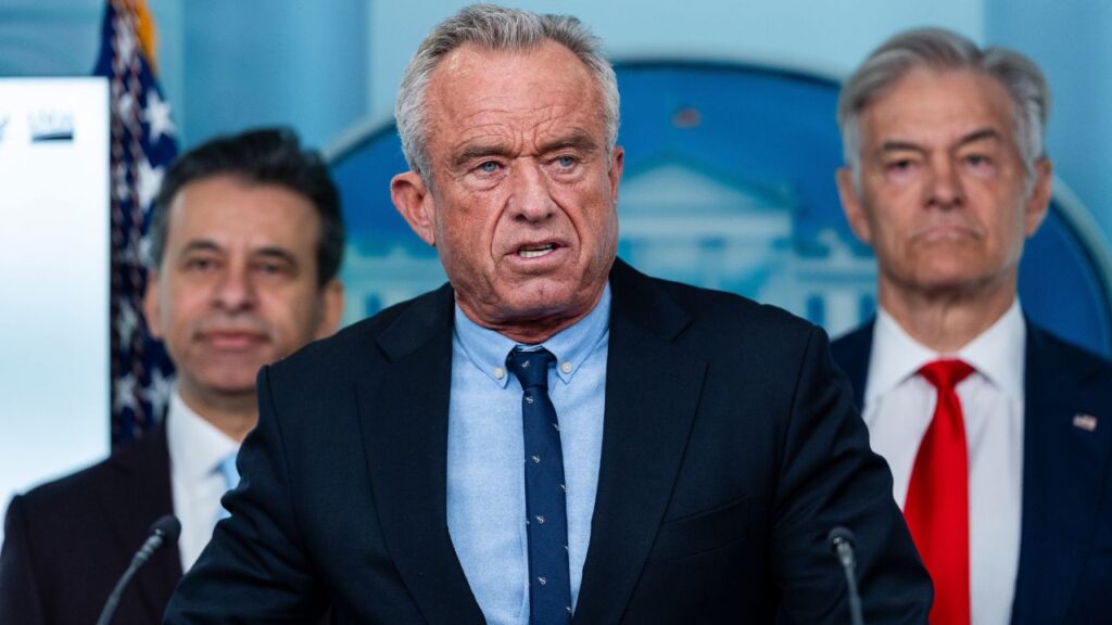 Health and Human Services Secretary Robert F. Kennedy Jr. speaks during a briefing for reporters at the White House in Washington, Jan. 7, 2026. Longtime allies of Robert F. Kennedy Jr., the nation’s health secretary, have required children to be vaccinated against measles, polio and other diseases before they enter day care or kindergarten. (Eric Lee/The New York Times)