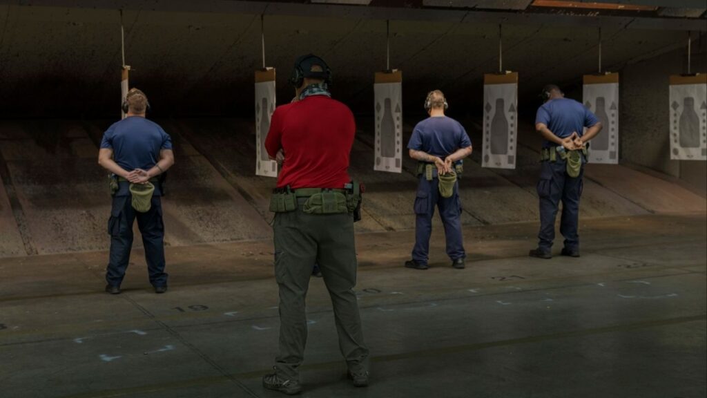 Immigration and Customs Enforcement recruits train with firearms at a training center at the Federal Law Enforcement Training Center in Glynco, Ga., Aug. 21, 2025. An Immigration and Customs Enforcement official who resigned this month from his job instructing new recruits plans to speak out on Monday, Feb. 23, as a whistle-blower, describing what he says is a “deficient, defective and broken” training program with a pared-back curriculum as the Trump administration races to expand the agency. (Audra Melton/The New York Times)