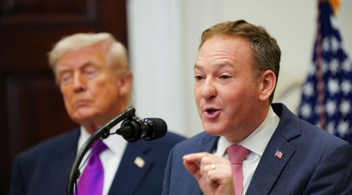 Lee Zeldin, the EPA administrator, speaks alongside President Donald Trump during an announcement on greenhouse gas regulation in the Roosevelt Room of the White House in Washington, on Thursday, Feb. 12, 2026. President Trump on Thursday announced he was erasing the scientific finding that climate change endangers human health and the environment, ending the federal government’s legal authority to control the pollution that is dangerously heating the planet. (Tierney L. Cross/ The New York Times)