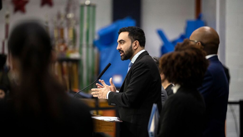 Mayor Zohran Mamdani of New York speaks to reporters in Queens on Feb. 4,2026. Mamdani has told organizers of a Feb. 25”Tax the Rich” rally that he is unlikely to attend because he does not want to antagonize Gov. Kathy Hochul. (Dave Sanders/ The New York Times)