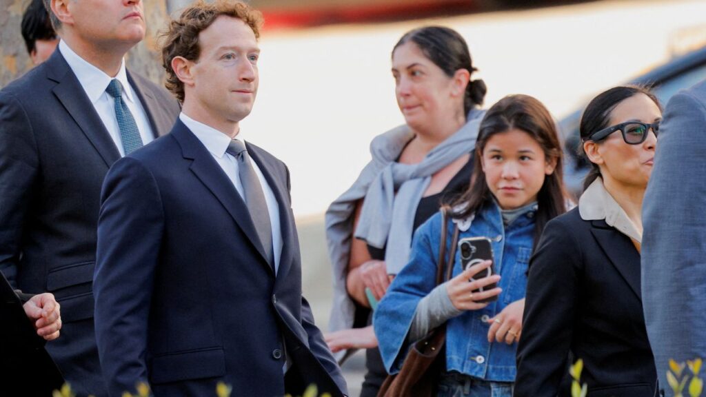 Meta Platforms CEO Mark Zuckerberg arrives outside court to take the stand at trial in a key test case accusing Meta and Google's YouTube of harming kids' mental health through addictive platforms, in Los Angeles, California, U.S., February 18, 2026. (Reuters/Mike Blake)