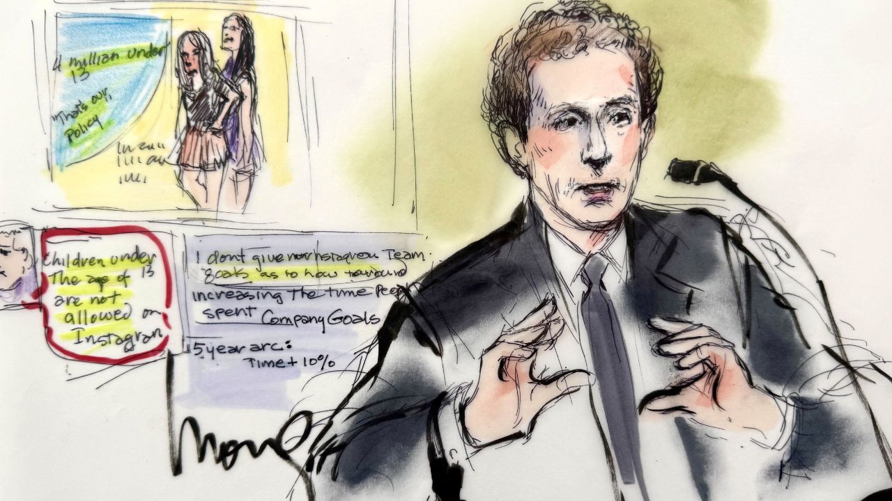 Meta Platforms CEO Mark Zuckerberg testifies at a Los Angeles Superior Court trial in a key test case accusing Meta and Google's YouTube of harming kids' mental health through addictive platforms, in Los Angeles, California, U.S., February 18, 2026 in a courtroom sketch. (Reuters/Mona Edwards)