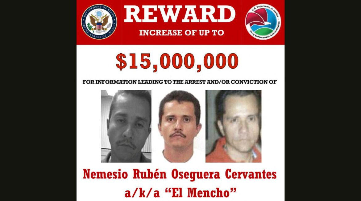 Mexican drug lord Nemesio Oseguera Cervantes, also known as El Mencho, appears in undated photographs in a wanted poster on the U.S. Department of State website with a $15 million reward offered for information leading to his arrest. Mexico's defense ministry said a shootout in the western state of Jalisco left Oseguera seriously injured and he died during an air transfer to Mexico City. State Department/Handout via REUTERS.