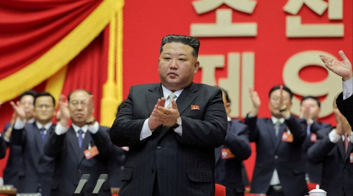 North Korean leader Kim Jong Un applauds as he attends the Ninth Congress of the Workers' Party of Korea (WPK) where he was re-elected as general secretary, in Pyongyang, North Korea. (KCNA via Reuters)