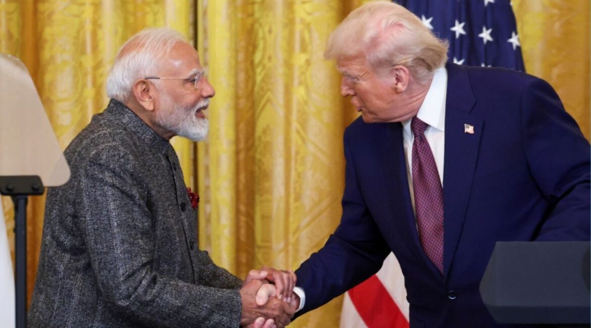 President Donald Trump and Indian Prime Minister Narendra Modi shake hands as they attend a joint press conference at the White House in Washington, D.C., U.S., February 13, 2025. (Reuters File)