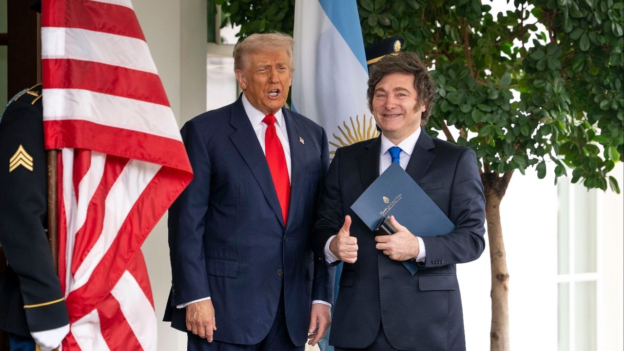 President Donald Trump, left, welcomes President Javier Milei of Argentina to the White House on Oct. 14, 2025. Argentina and the United States signed a sweeping trade agreement on Thursday, Feb. 5, 2026, a key victory for Milei, who has forged close ties with Trump. (Doug Mills/The New York Times)
