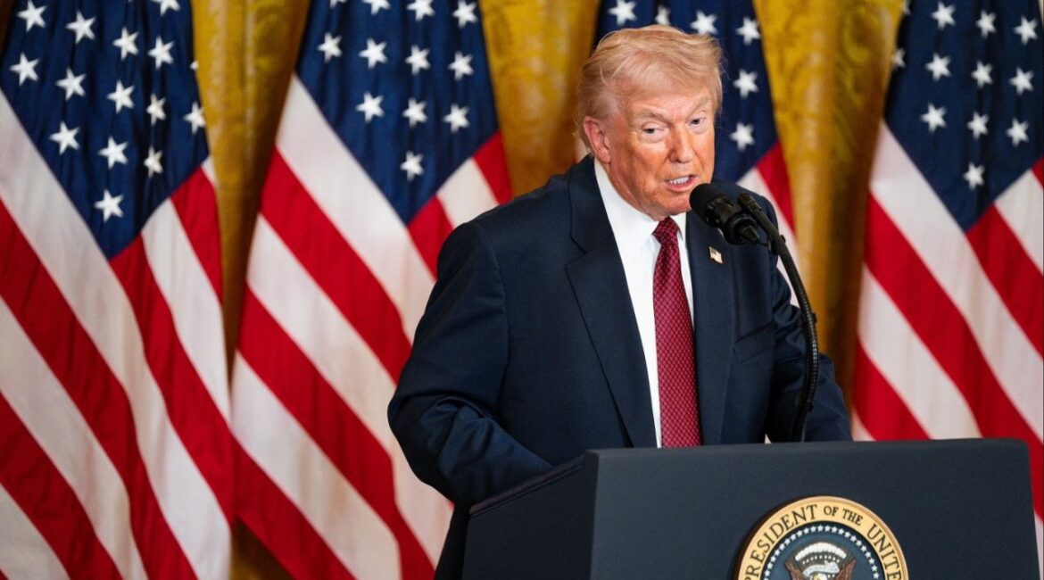 President Donald Trump speaks an event where he received an “Undisputed Champion of Coal” award from an industry lobbying group, at the White House in Washington, on Wednesday, Feb. 11, 2026. Gov. Kevin Stitt of Oklahoma told Democratic governors on Wednesday that Trump had reversed course and would now invite them to an annual gathering of the nation’s governors, after the president had previously moved to exclude Democrats from the meeting. (Tierney L. Cross/The New York Times)