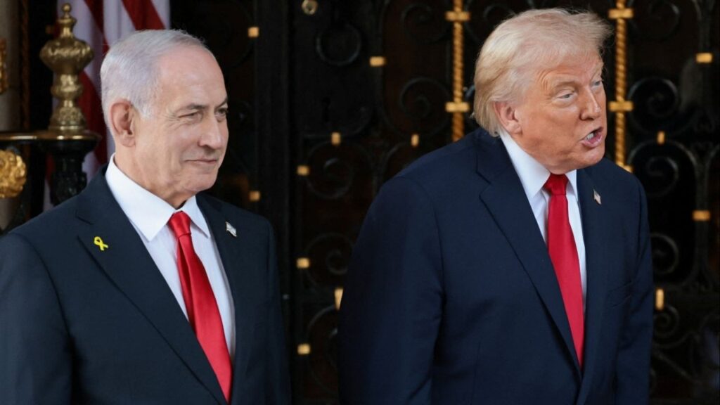 President Donald Trump speaks next to Israeli Prime Minister Benjamin Netanyahu upon arrival for meetings at Trump's Mar-a-Lago club in Palm Beach, Florida, U.S., December 29, 2025. (Reuters/Jonathan Ernst)