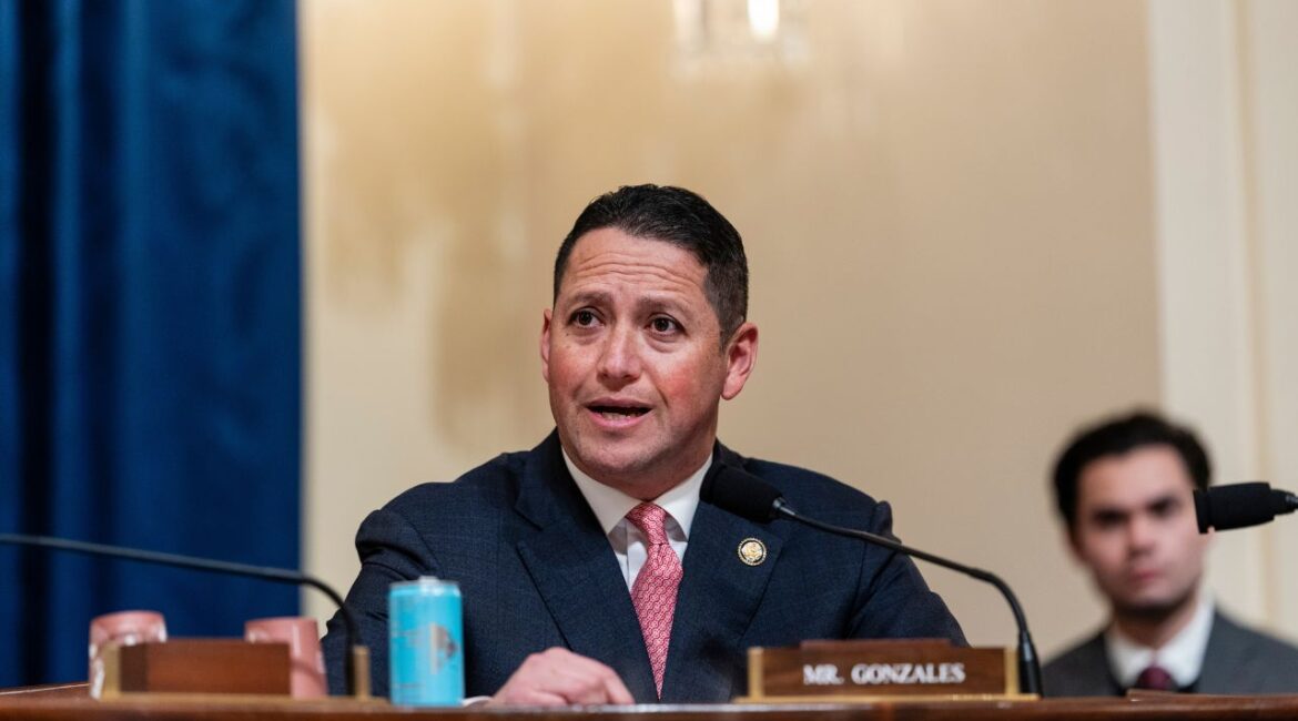 Rep. Tony Gonzales (R-Texas) speaks during a hearing before the House Homeland Security Committee at the Cannon House Office Building in Washington, Feb. 10, 2026. Gonzales’ aide told a co-worker about an affair before killing herself. The co-worker, who no longer works for the Representative, shared screenshots of the text exchange with The New York Times, and Gonzales accused his Republican primary challenger f being behind the revelation. (Eric Lee/ The New York Times)