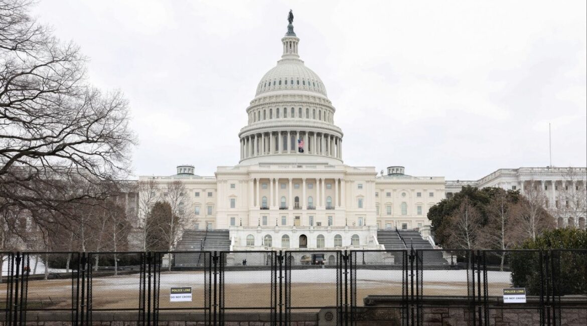 Security fencing surrounds the U.S. Capitol ahead of the State of the Union address, in Washington, D.C., U.S., February 23, 2026. (Reuters/ Kylie Cooper)