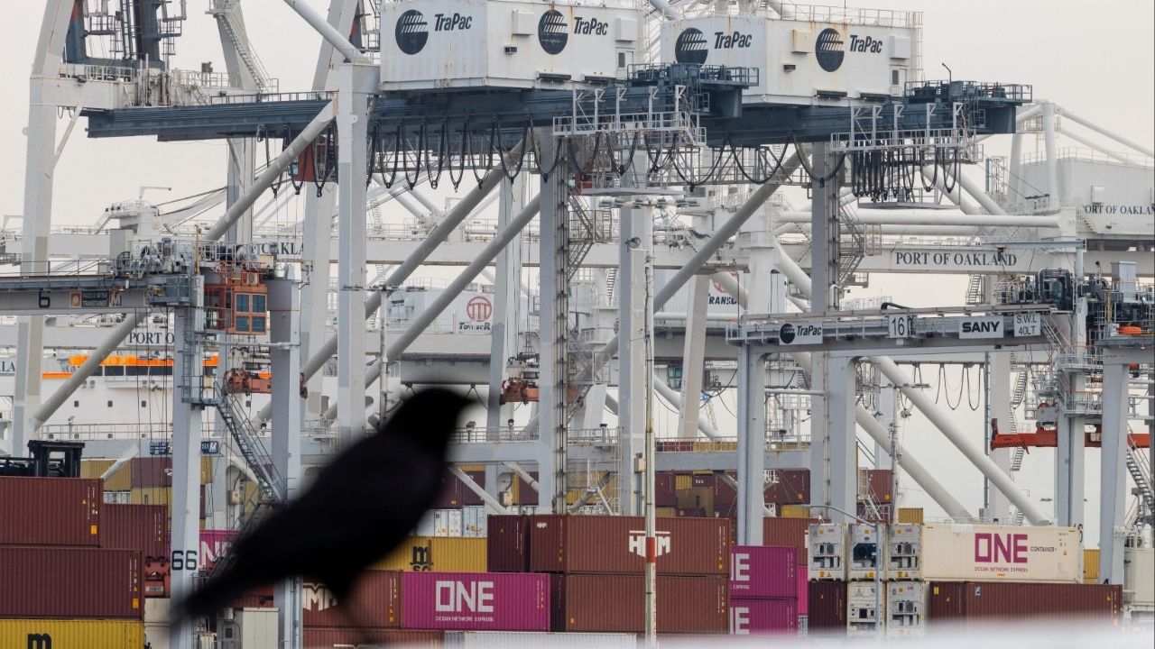Shipping containers at the port of Oakland following the Supreme Court's ruling that Trump had exceeded his authority when he imposed tariffs, in Oakland, California, U.S., February 23, 2026. (Reuters/Carlos Barria)
