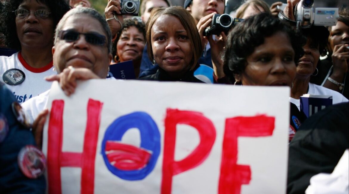 Supporters Sen. Barack Obama (D-Ill.) during his presidential campaign, at the Ohio State Capitol in Columbus, Nov. 2, 2008. Jesse Jackson’s presidential campaigns created a pathway for scores of Black Democrats to run for office. (Damon Winter/The New York Times)