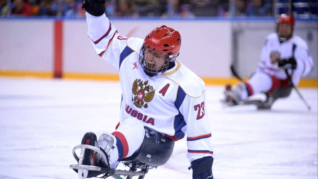 Team Russia competing at the 2014 Paralympic Games in Sochi at Shayba Arena in Sochi, Russia, March 11, 2014. A pariah in global sports for more than a decade, Russia will be represented by a small team of athletes at the 2026 Paralympic Games in Italy, organizers confirmed, prompting condemnation from European leaders on Feb. 18, 2026. (James Hill/The New York Times)
