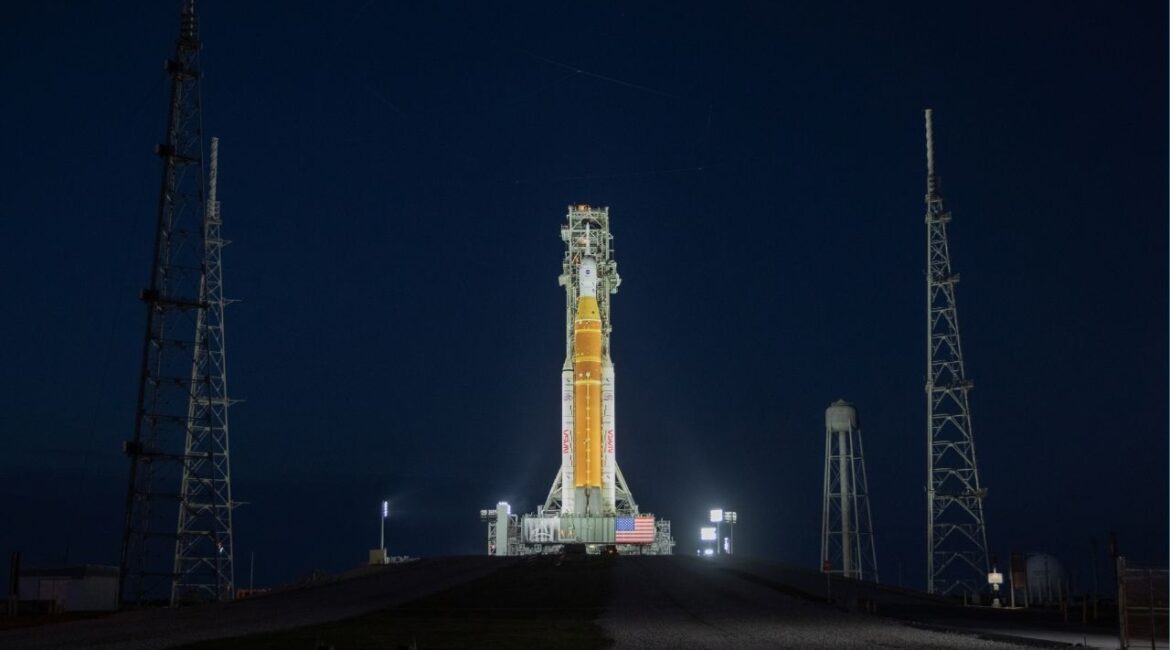 The Artemis II rocket on the launchpad at Kennedy Space Center in Cape Canaveral, Fla., Jan. 17, 2026. NASA announced on Tuesday that it would not try to launch astronauts on an around-the-moon trip until at least March. The decision was made after the agency was unable to complete a countdown rehearsal that started on Sunday.(Cassandra Klos/The New York Times)