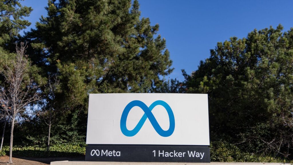The Meta logo in Menlo Park, California., January 7, 2025. Meta’s biggest investment aims to prevent state legislation that it fears could inhibit artificial intelligence development. Its spending starts this week in Texas and Illinois. (Jason Henry/ The New York Times)