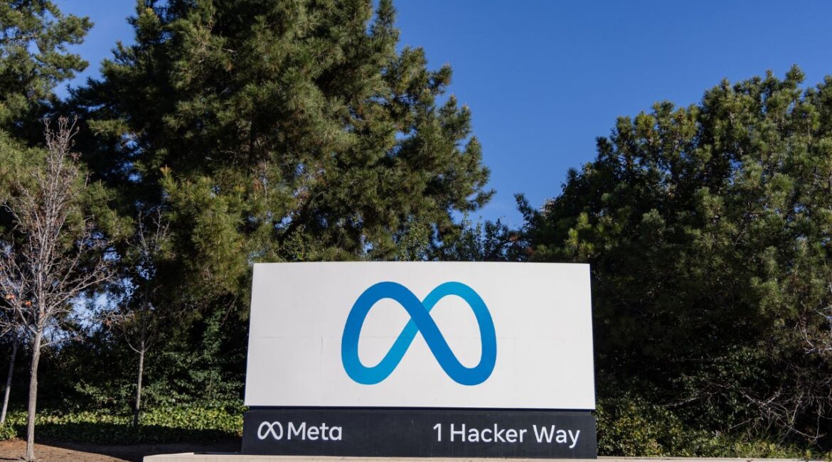 The Meta logo in Menlo Park, California., January 7, 2025. Meta’s biggest investment aims to prevent state legislation that it fears could inhibit artificial intelligence development. Its spending starts this week in Texas and Illinois. (Jason Henry/ The New York Times)