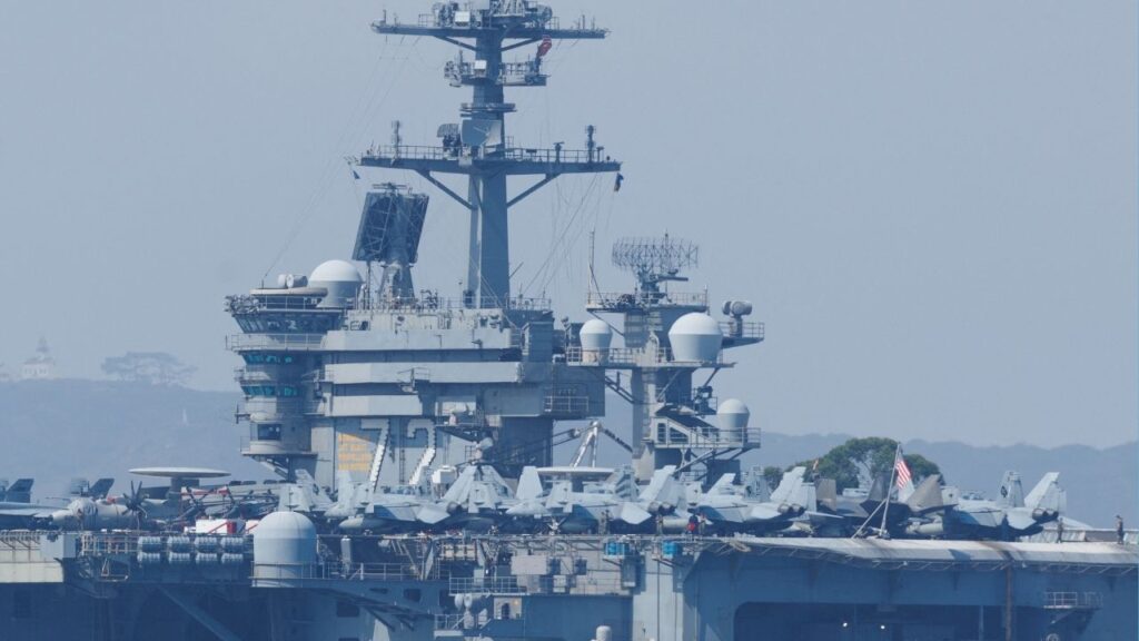 The USS Abraham Lincoln (CVN-72), a Nimitz-class nuclear-powered aircraft carrier, is shown at Naval Air Station North Island in San Diego, California, U.S. August 11, 2025. (Reuters/Mike Blake)