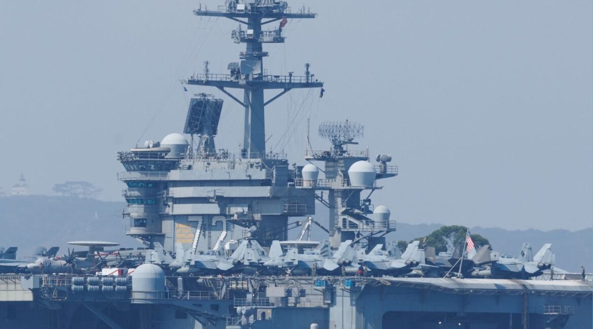 The USS Abraham Lincoln (CVN-72), a Nimitz-class nuclear-powered aircraft carrier, is shown at Naval Air Station North Island in San Diego, California, U.S. August 11, 2025. (Reuters/Mike Blake)