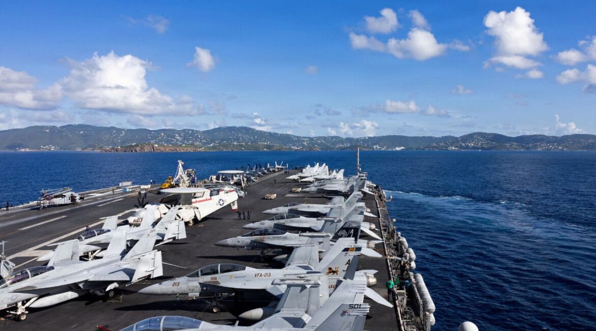 The world's largest aircraft carrier, the U.S. Navy nuclear-powered Ford-class aircraft carrier USS Gerald R. Ford (CVN 78) arrives in St. Thomas, U.S. Virgin Islands, December 1, 2025. Seaman Abigail Reyes/U.S. Navy/Handout via (Reuters/File Photo)