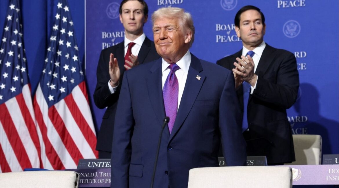 U.S President Donald Trump attends the inaugural Board of Peace meeting at the U.S. Institute of Peace in Washington, D.C., U.S., February 19, 2026. (Reuters/Kevin Lamarque)