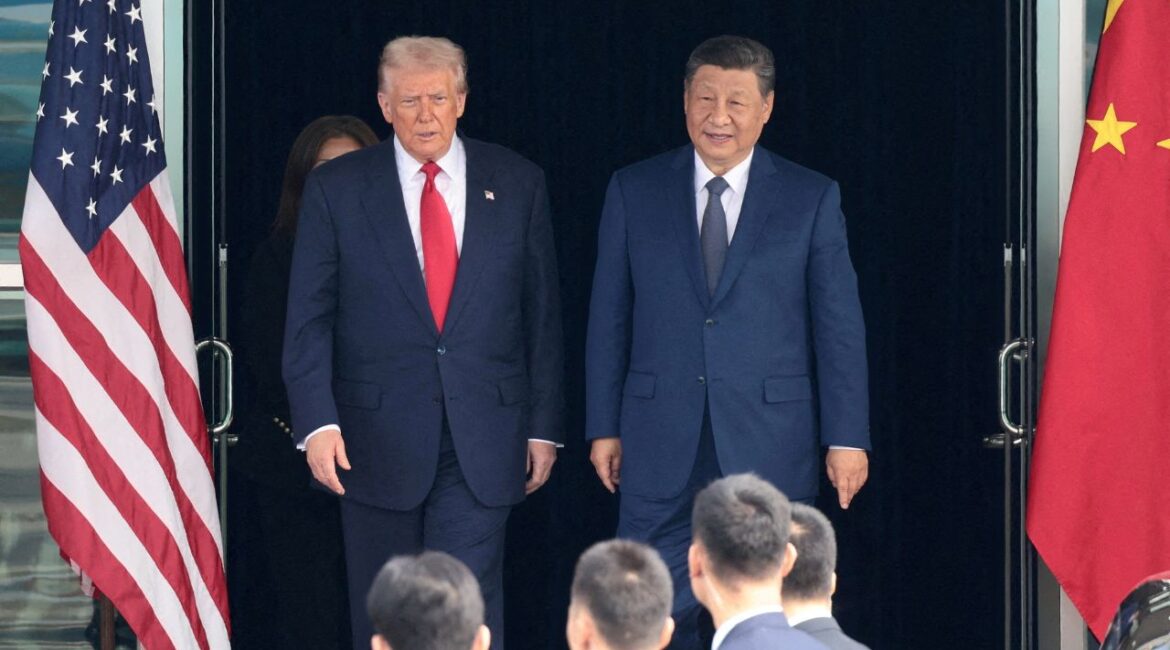 U.S. President Donald Trump and Chinese President Xi Jinping walk as they leave after a bilateral meeting at Gimhae International Airport, on the sidelines of the Asia-Pacific Economic Cooperation (APEC) summit, in Busan, South Korea, October 30, 2025. (Reuters/Evelyn Hockstein/File Photo)