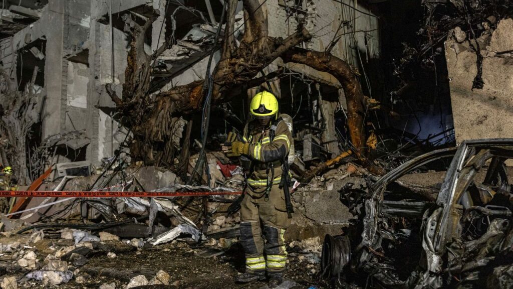 Image of devastation by an Iranian missile strike in Tel Aviv, Israel