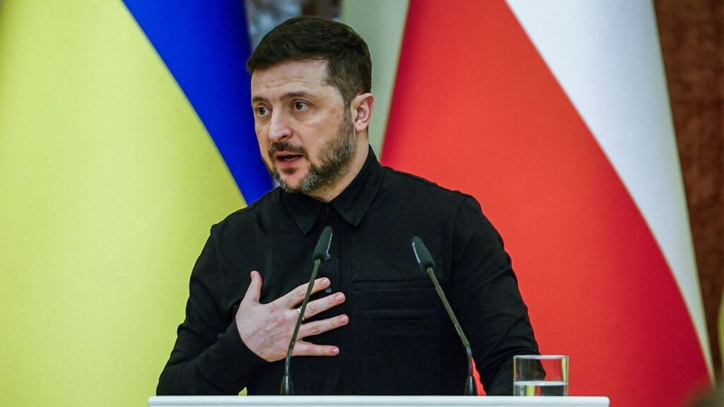 Ukrainian President Volodymyr Zelenskiy speaks during a joint press conference with Polish Prime Minister Donald Tusk (not pictured), amid Russia's attack on Ukraine, in Kyiv, Ukraine February 5, 2026. (Reuters/Alina Smutko)