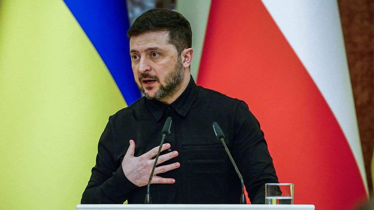 Ukrainian President Volodymyr Zelenskiy speaks during a joint press conference with Polish Prime Minister Donald Tusk (not pictured), amid Russia's attack on Ukraine, in Kyiv, Ukraine February 5, 2026. (Reuters/Alina Smutko)
