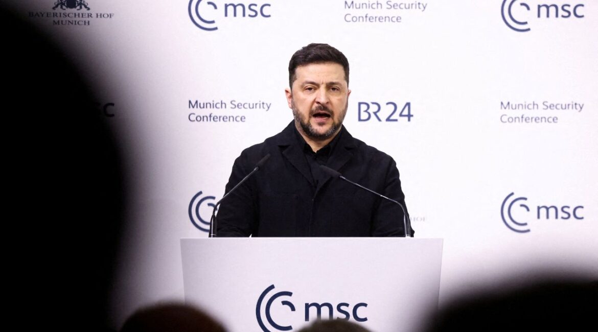 Ukrainian President Volodymyr Zelenskiy speaks during the Munich Security Conference (MSC) in Munich, Germany, February 14, 2026. (Reuters/Liesa Johannssen)