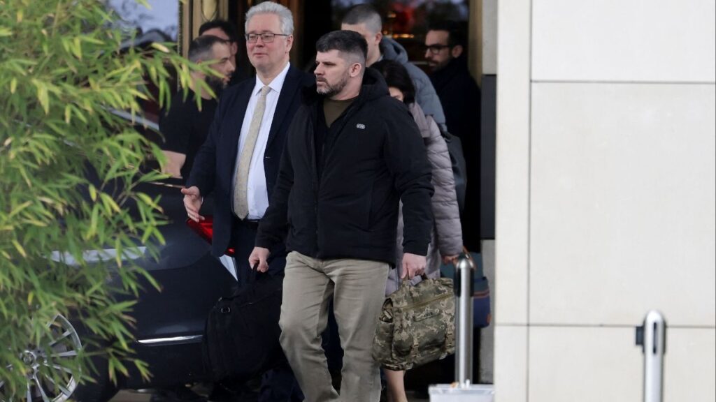 Ukrainian chief of the general staff Andrii Hnatov walks outside the InterContinental hotel on the day of U.S.-mediated peace talks between Russia and Ukraine, in Geneva, Switzerland, February 18, 2026. (Reuters/Pierre Albouy)