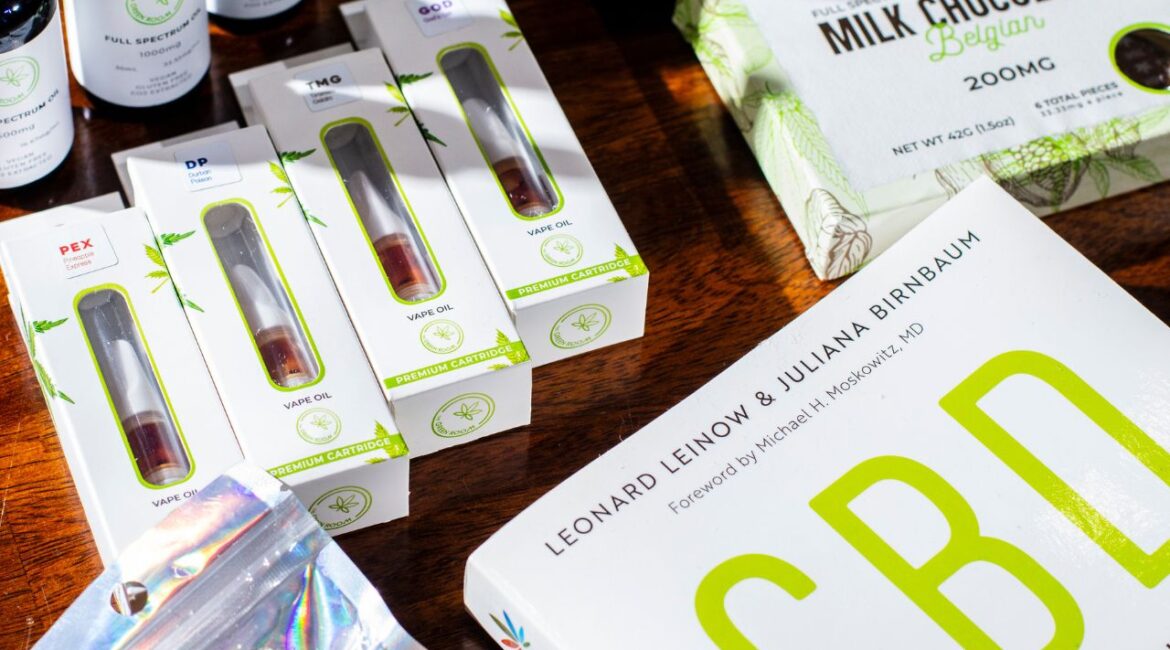 Various CBD products for sale at The Green Room in Montclair, N.J., on Saturday, Feb. 7, 2026. By November, most creams, tinctures, gummies and beverages made with cannabis compound CBD will be swept off shelves nationwide. And some states, such as New Jersey, have bans going into effect sooner. (Bryan Anselm/The New York Times)