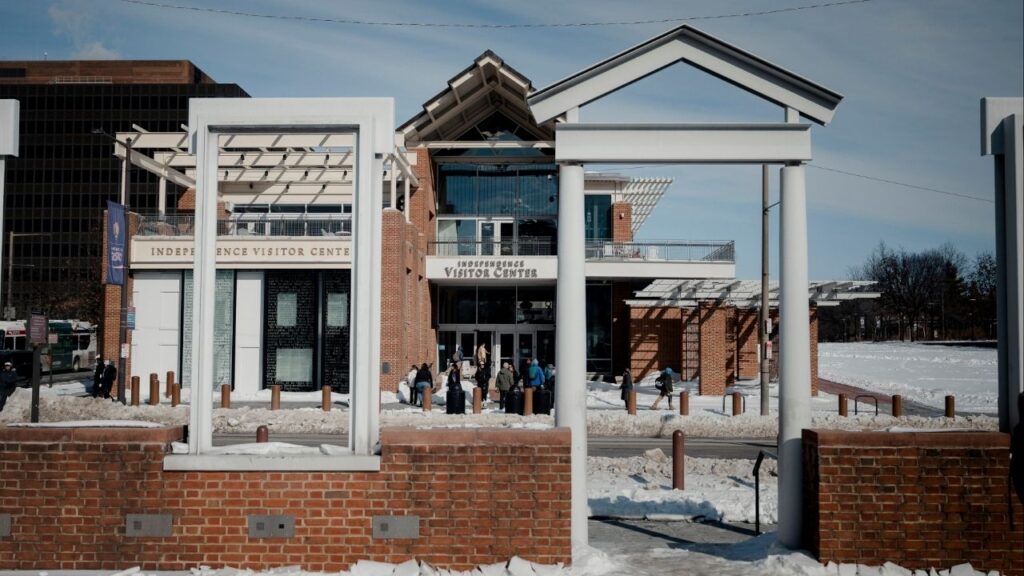 Visitors at the President’s House Site in Philadelphia, Jan. 31, 2026, a week after the Trump administration ordered the removal of all interpretive signs. A federal judge on Monday, Feb. 16, ordered the Trump administration to temporarily restore displays about George Washington’s ownership of enslaved people at a monument on the site of his former house in Philadelphia. (Hannah Yoon/The New York Times)